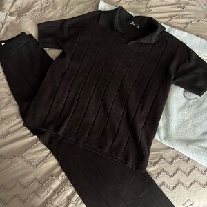 Women's Black Short-Sleeve Knit Top and Matching Pants Set